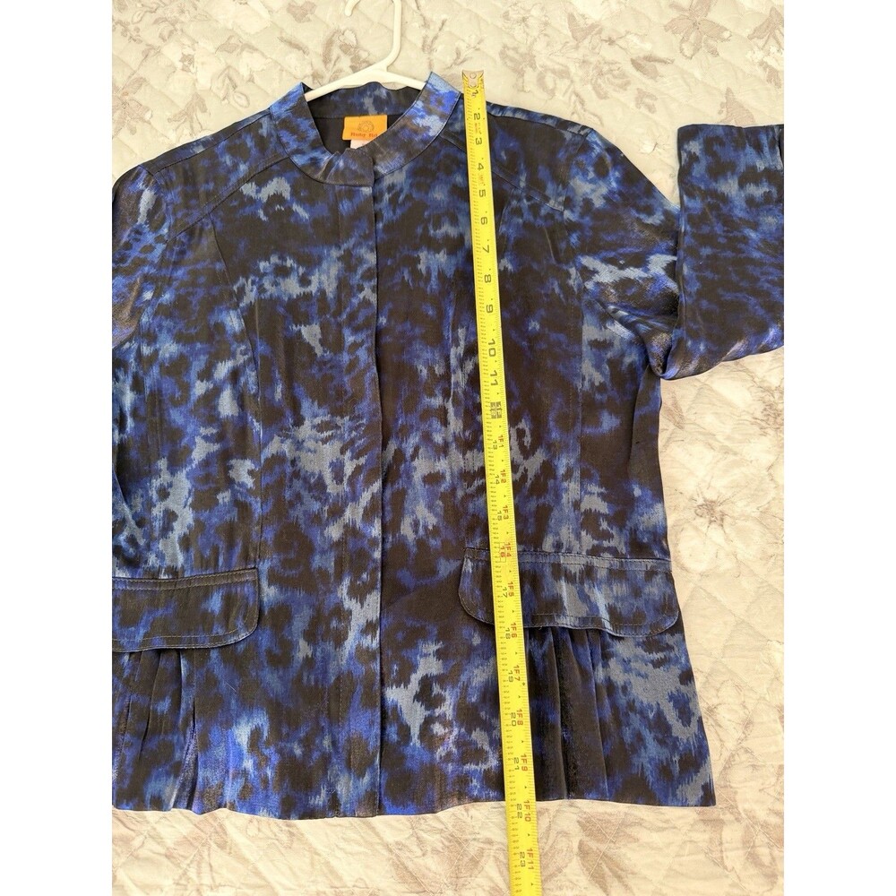 Ruby Rd Blue Animal Print Lightweight Jacket Ruffle Hem Size 10 - Picture 6 of 9